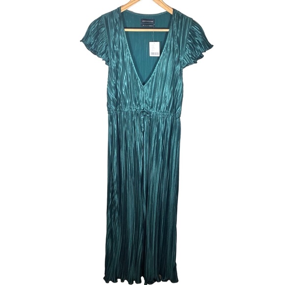 Wicked NWT UO Miranda Metallic Pleated Emerald Green Midi Dress Size Medium - Picture 6 of 12